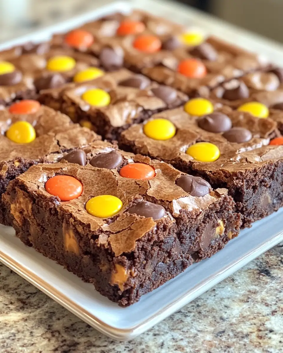 Irresistibly Chewy REESE's PIECES Peanut Butter Brownies Delight 7 Final dish - Irresistibly Chewy REESE's PIECES Peanut Butter Brownies Delight