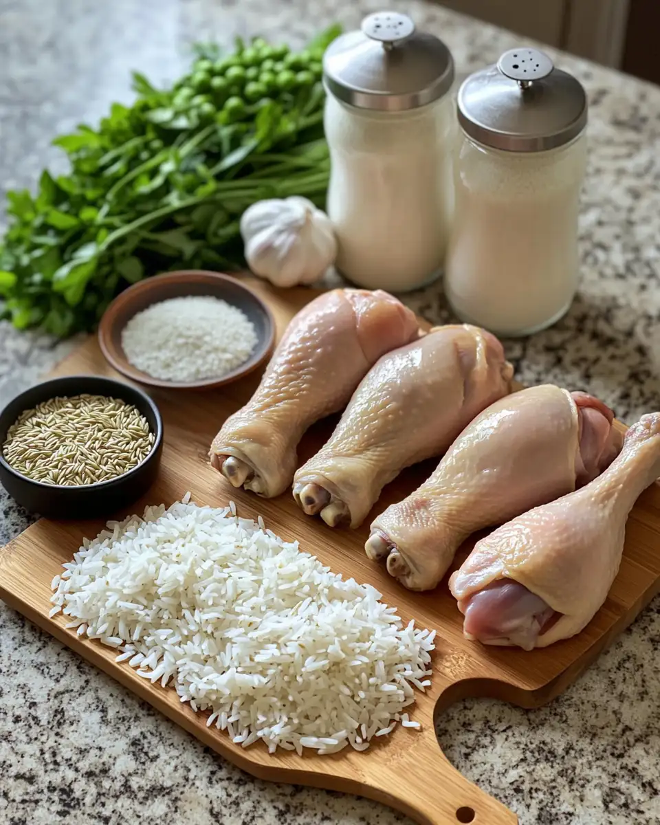 Ingredients for One-Pot Wonder: Savory Chicken Drumsticks and Rice Delight