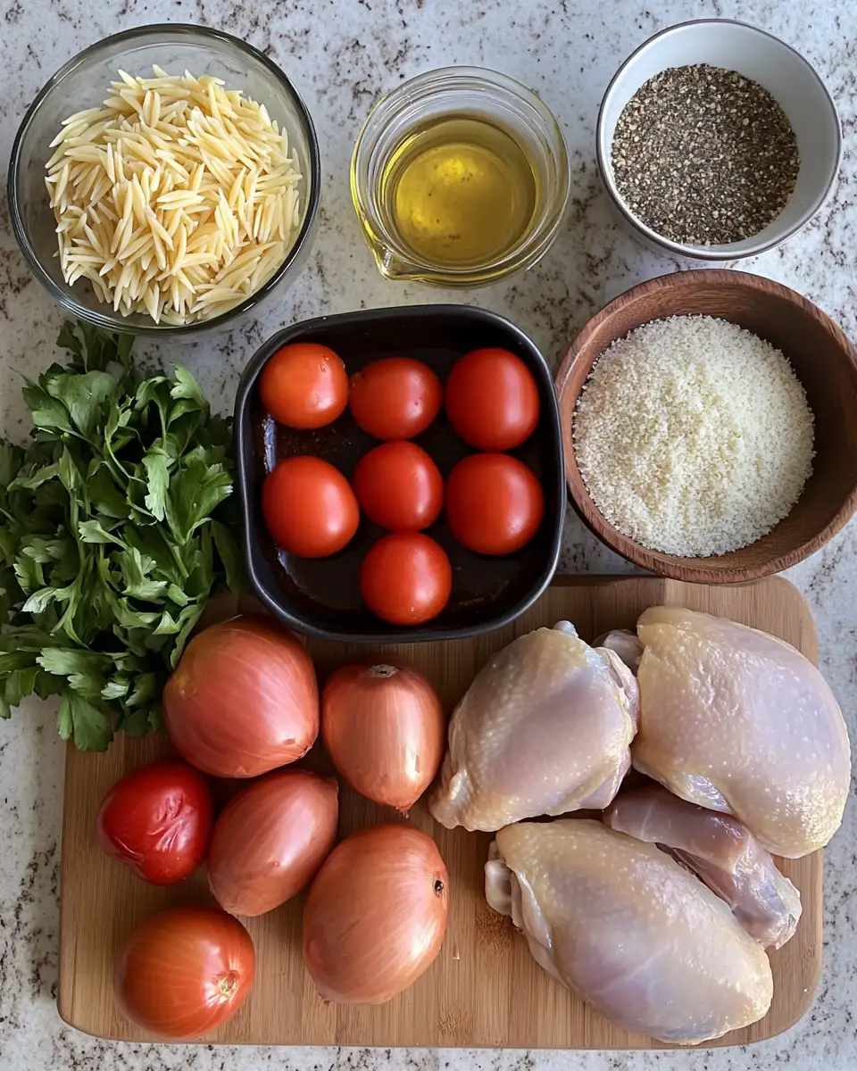 One-Pot Wonder: Savory Chicken Orzo Oven Bake 5 Ingredients for One-Pot Wonder: Savory Chicken Orzo Oven Bake