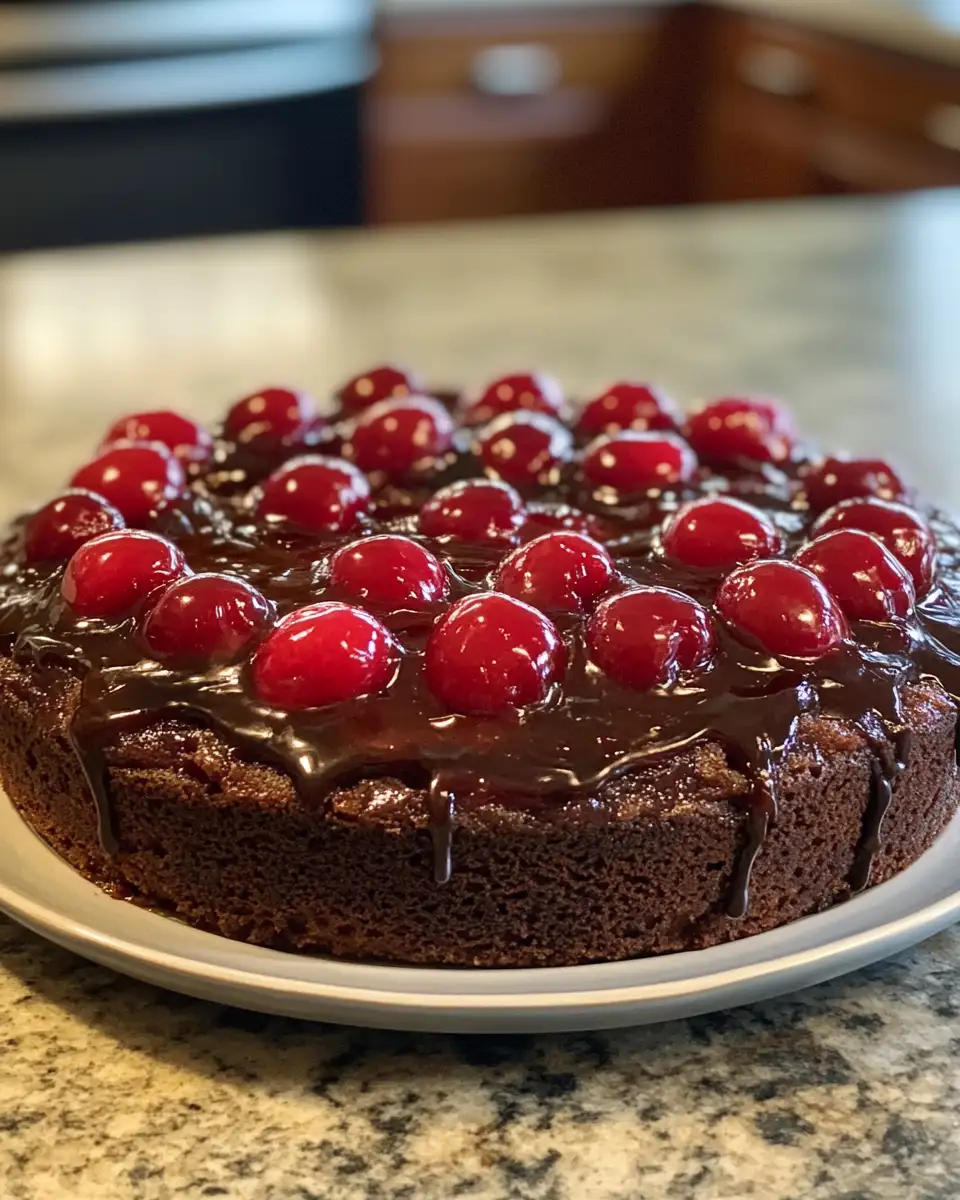 Final dish - Decadent Delight: Chocolate Cherry Upside Down Cake Extravaganza