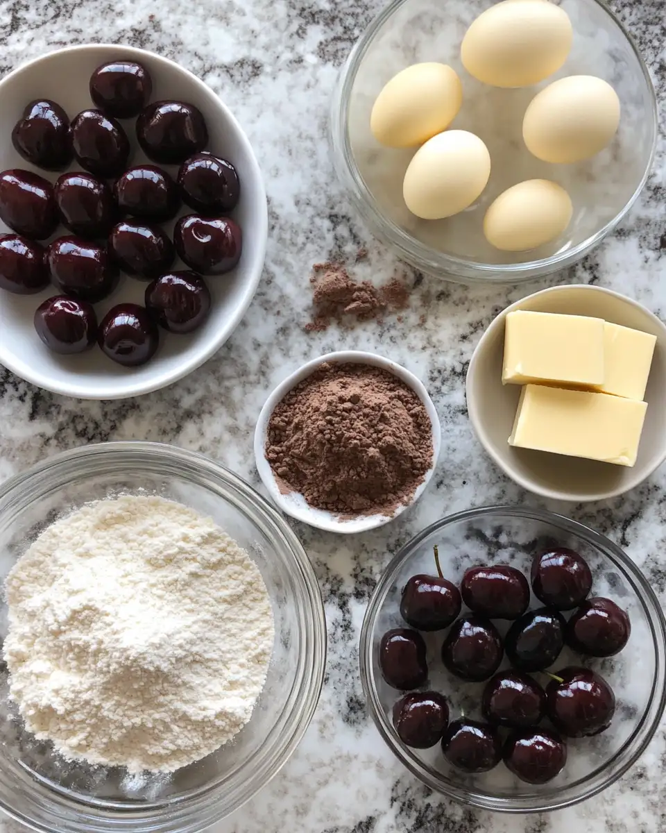 Ingredients for Decadent Delight: Chocolate Cherry Upside Down Cake Extravaganza