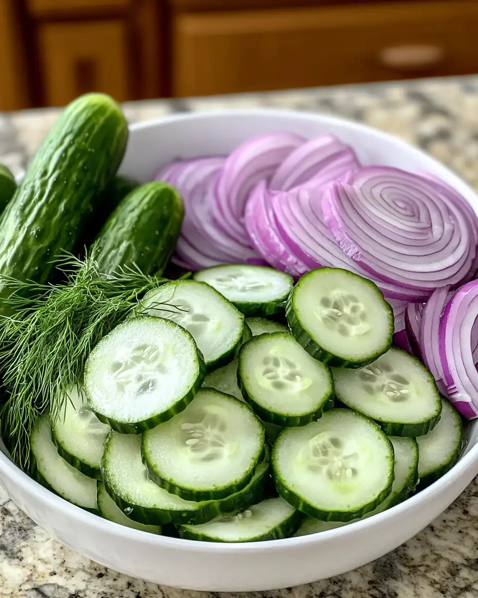 Refreshing Delight Creamy Cucumber and Onion Salad Recipe 5 Ingredients for Refreshing Delight Creamy Cucumber and Onion Salad Recipe
