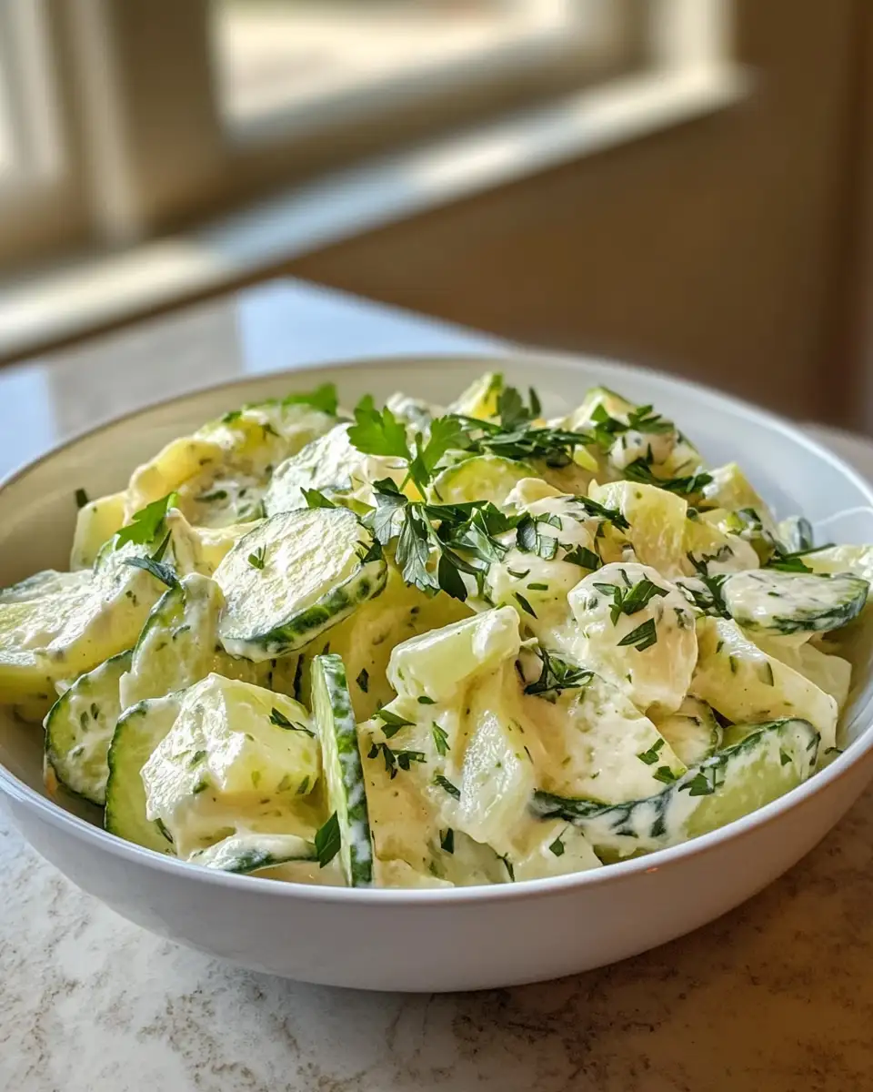 Final dish - Dad's Creamy Cucumber Salad: A Refreshing Family Favorite