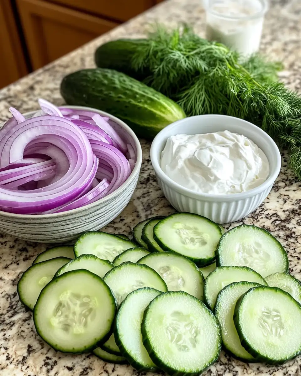 Ingredients for Dad's Creamy Cucumber Salad: A Refreshing Family Favorite