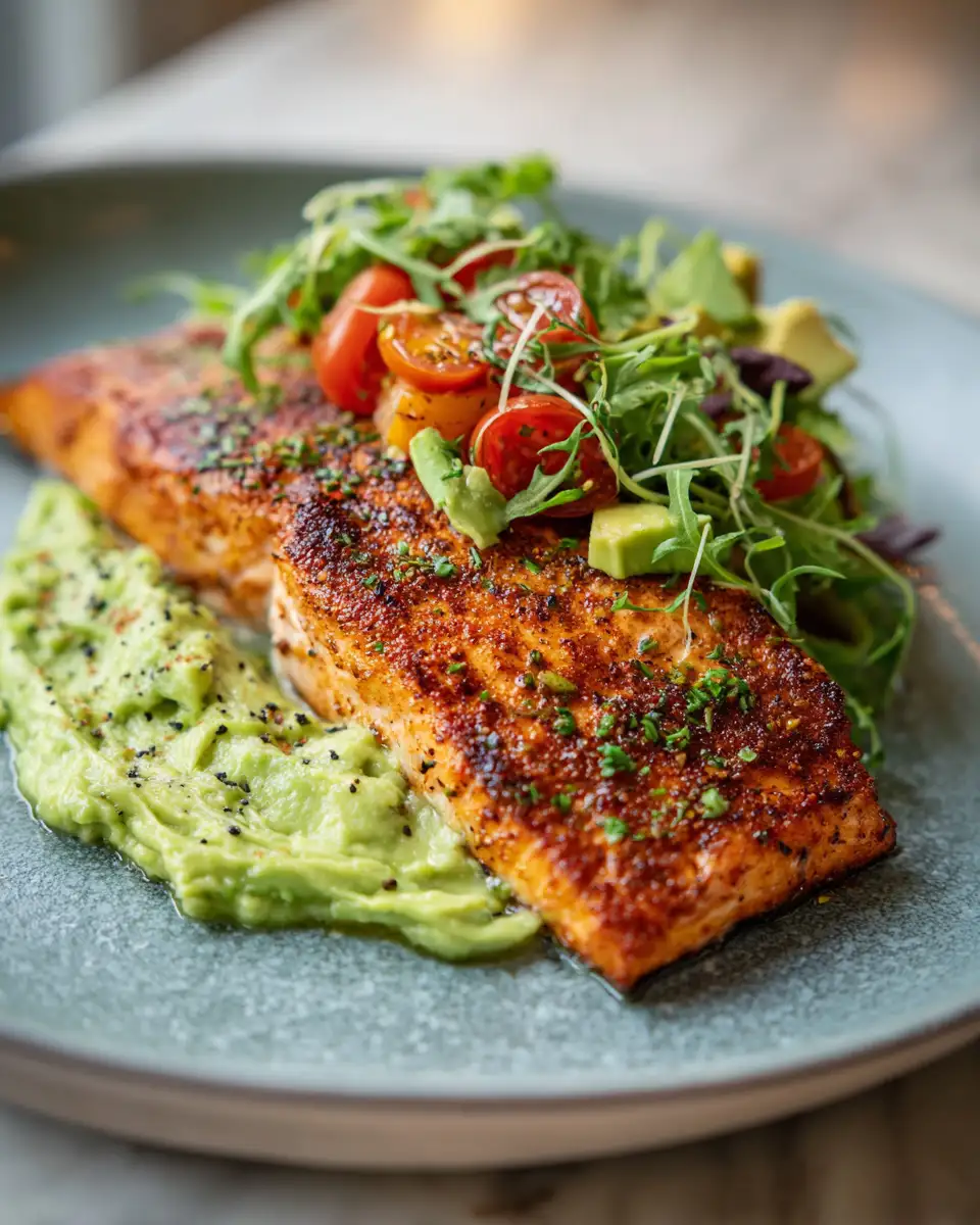 Irresistible Baked Cajun Salmon with Creamy Avocado Delight 7 Final dish - Irresistible Baked Cajun Salmon with Creamy Avocado Delight
