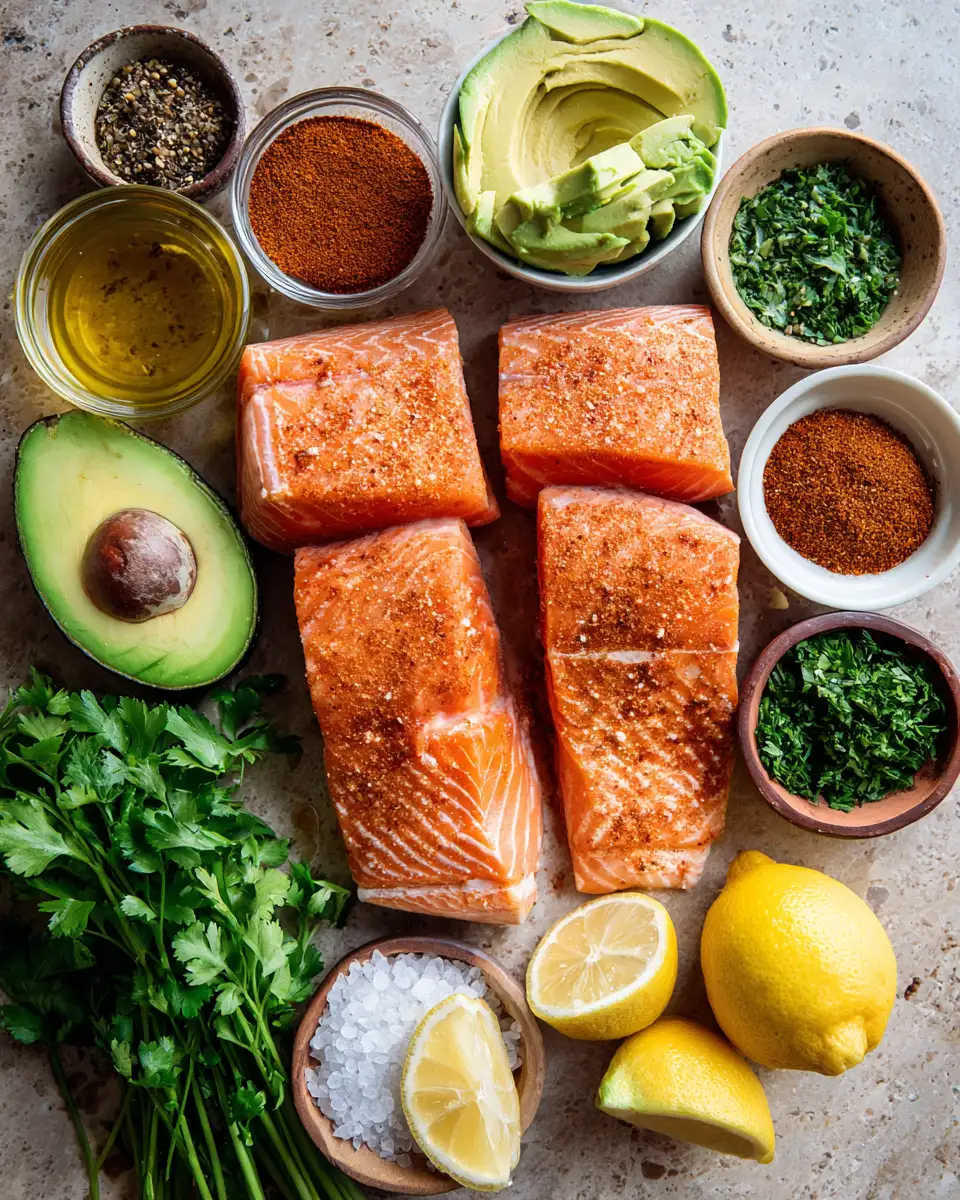 Irresistible Baked Cajun Salmon with Creamy Avocado Delight 5 Ingredients for Irresistible Baked Cajun Salmon with Creamy Avocado Delight