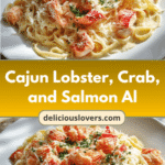Indulge in Creamy Cajun Lobster Crab and Salmon Alfredo Delight