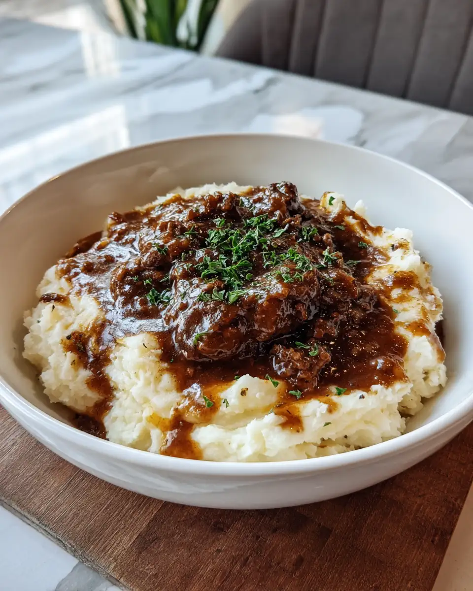 Ultimate Comfort: Ground Beef Gravy Over Creamy Mashed Potatoes 7 Final dish - Ultimate Comfort: Ground Beef Gravy Over Creamy Mashed Potatoes