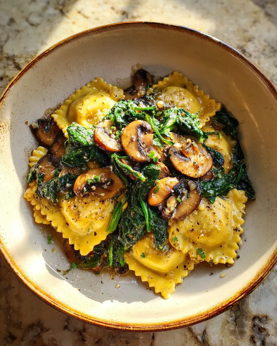 Final dish - Savor the Flavor: Mushroom Ravioli with Spinach Delight