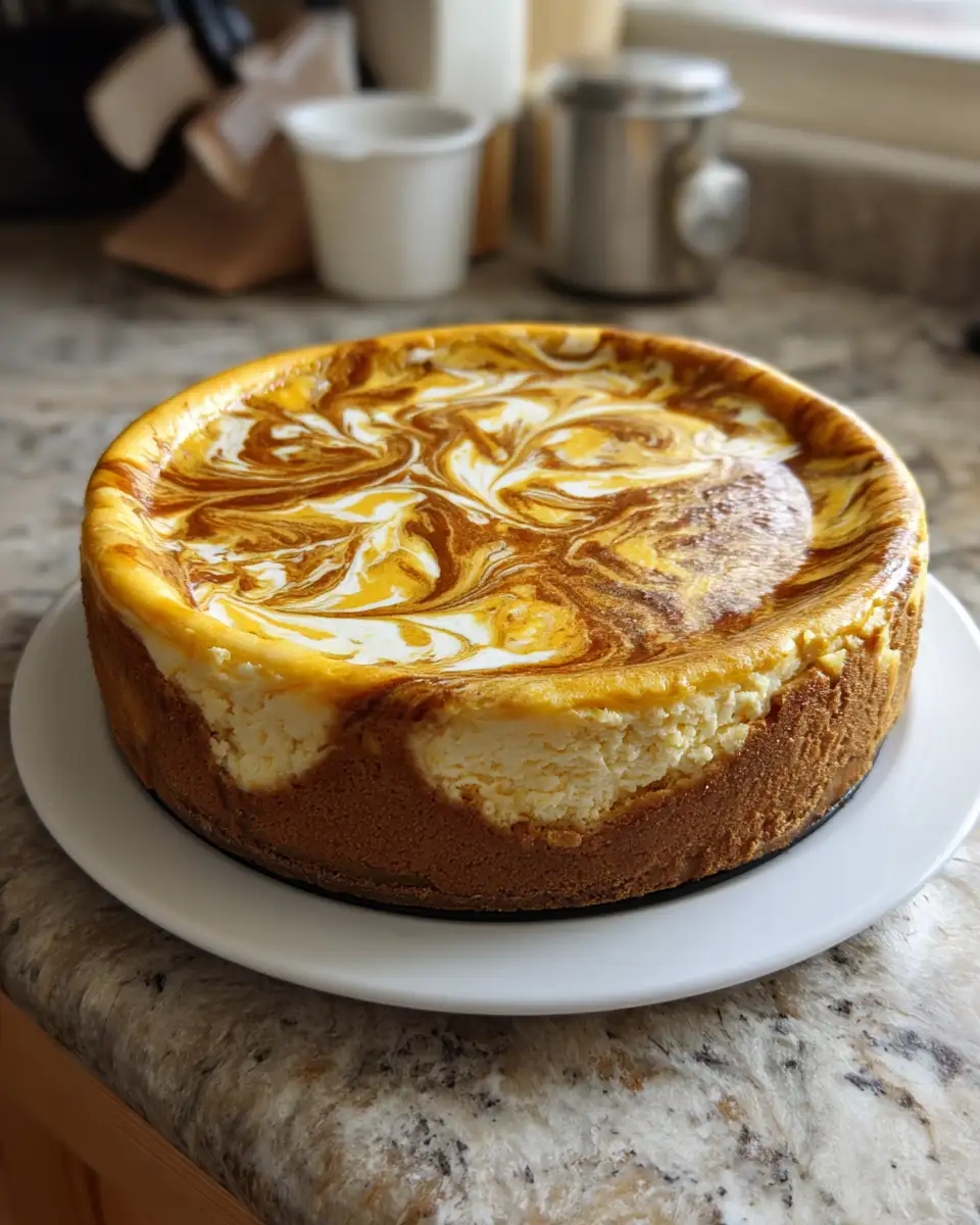 Final dish - Decadent Delights: Dive into the Fall with Pumpkin Swirl Cheesecake
