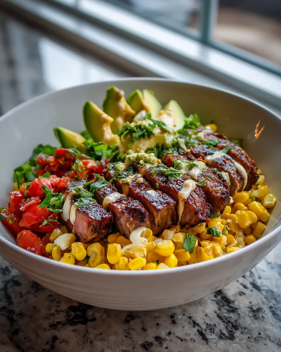 Final dish - Savor the Flavor of a Steak Avocado and Roasted Corn Bowl