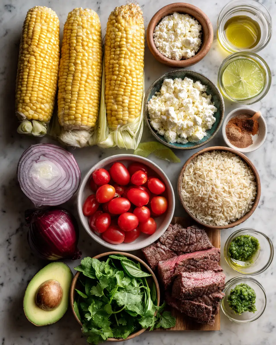 Ingredients for Savor the Flavor of a Steak Avocado and Roasted Corn Bowl