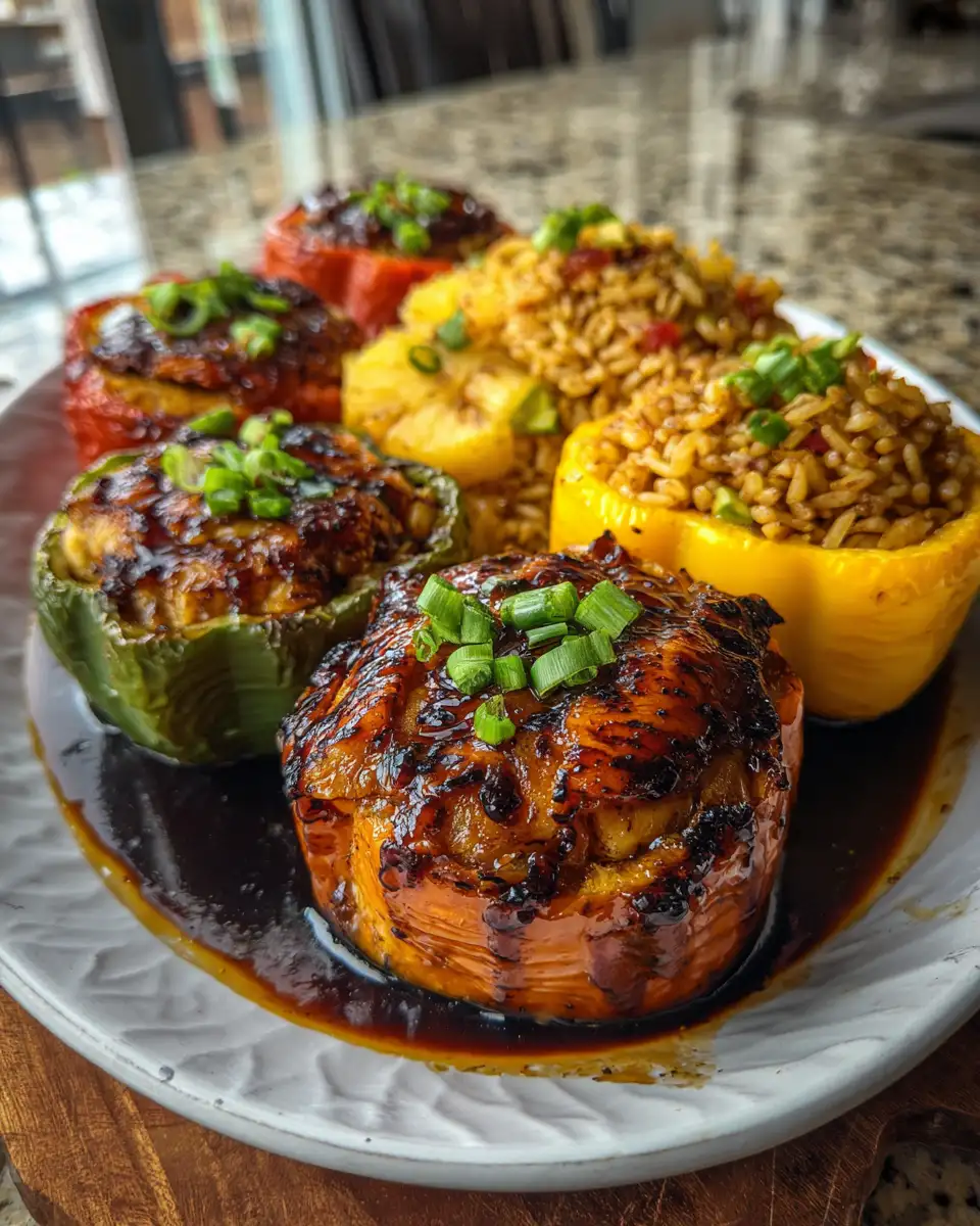 Final dish - Sweet and Savory Teriyaki Pineapple Chicken and Rice Stuffed Peppers Recipe