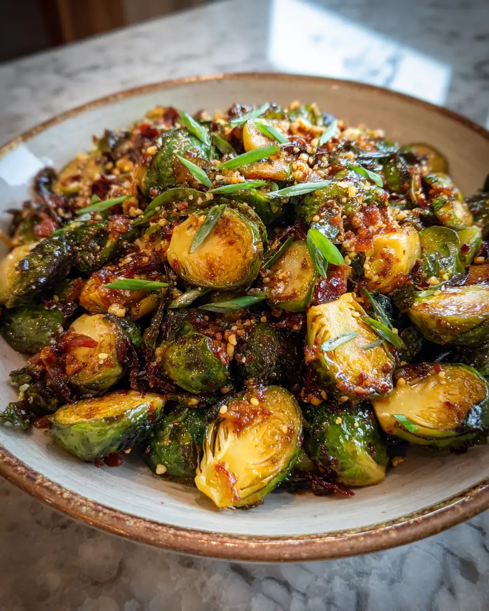 Final dish - Sweet Heat Sensation Chili Honey Brussels Sprouts That Will Wow Your Taste Buds