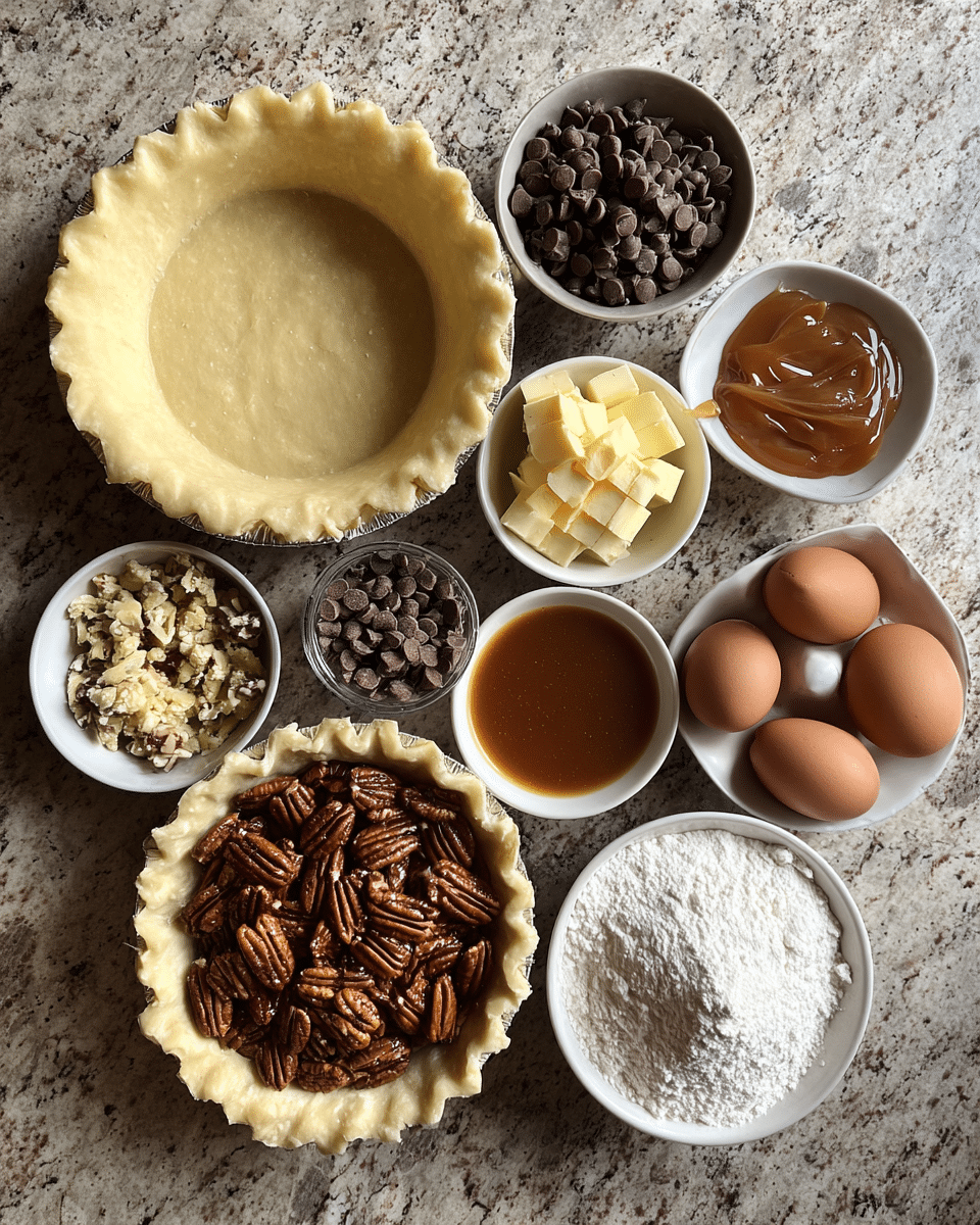 Ingredients for Indulge in Decadence with Our Ultimate Chocolate Turtle Pecan Pie Recipe