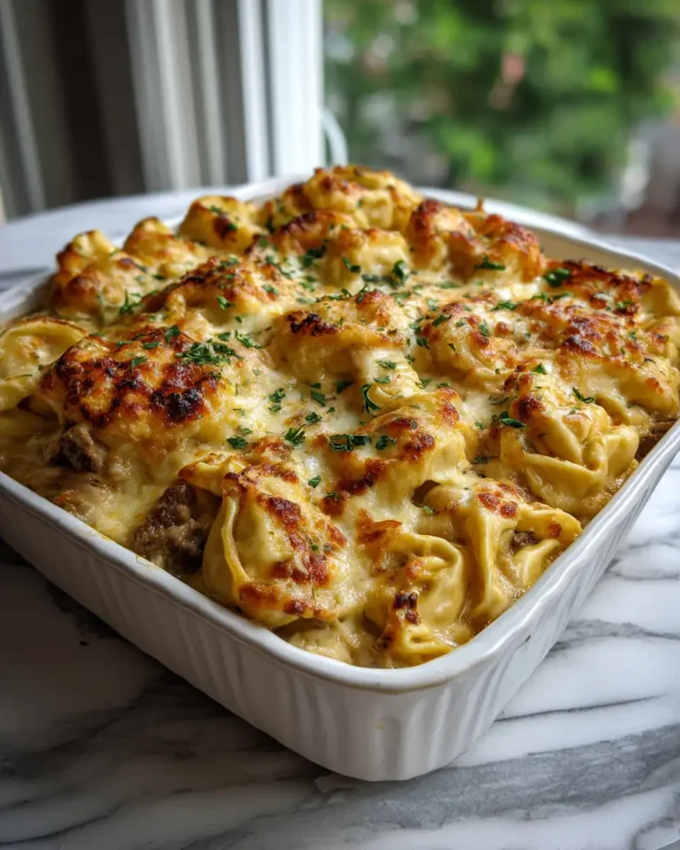 Irresistible Comfort: Golden Cheese Steak Tortellini Casserole Delight - Featured Image