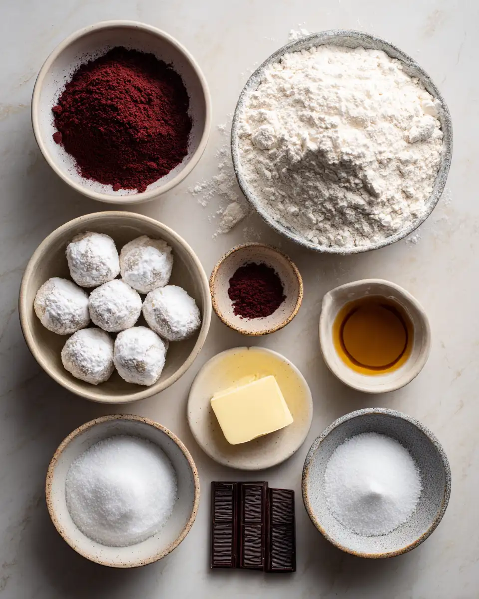 Ingredients for Irresistible Red Velvet Snowballs: A Festive Treat to Delight Your Taste Buds