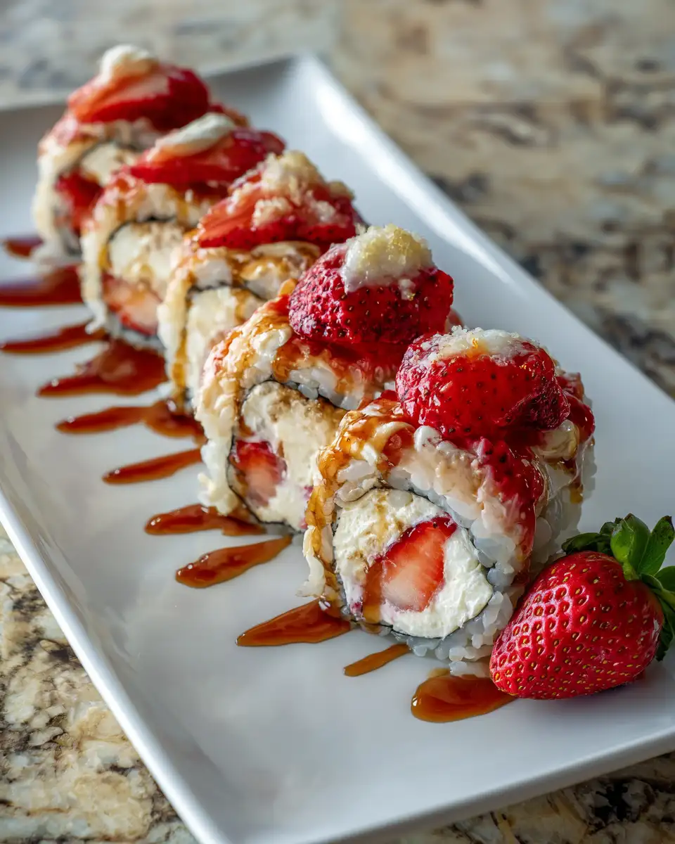 Sweet Fusion Delight Strawberry Shortcake Cheesecake Sushi Rolls - Featured Image