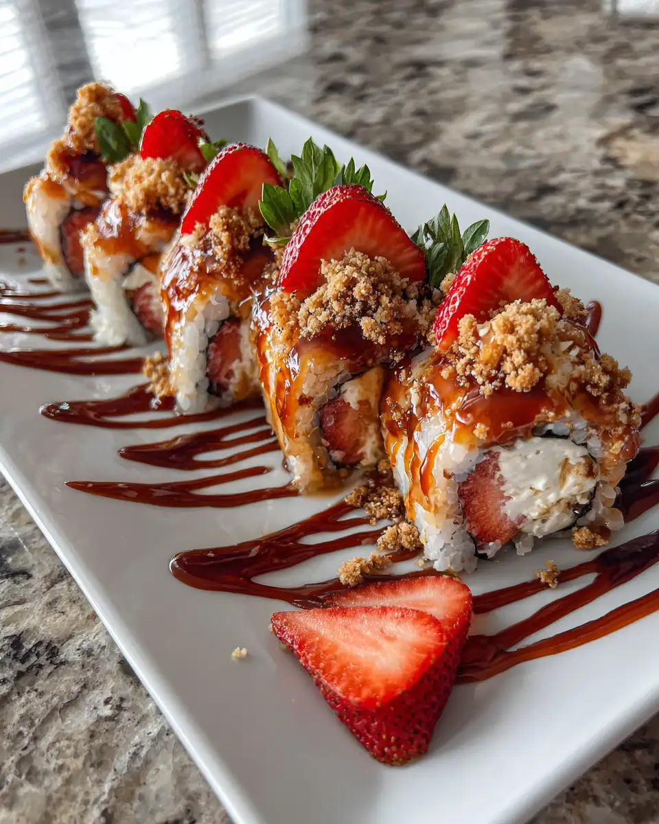 Final dish - Sweet Fusion Delight Strawberry Shortcake Cheesecake Sushi Rolls