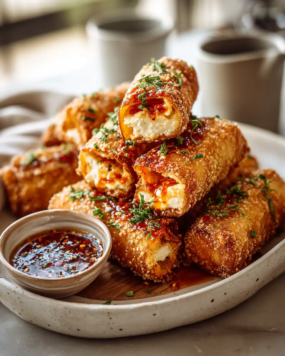 Crispy Delight: Oven Fried Feta Rolls with a Sweet and Spicy Chili Honey Kick - Featured Image
