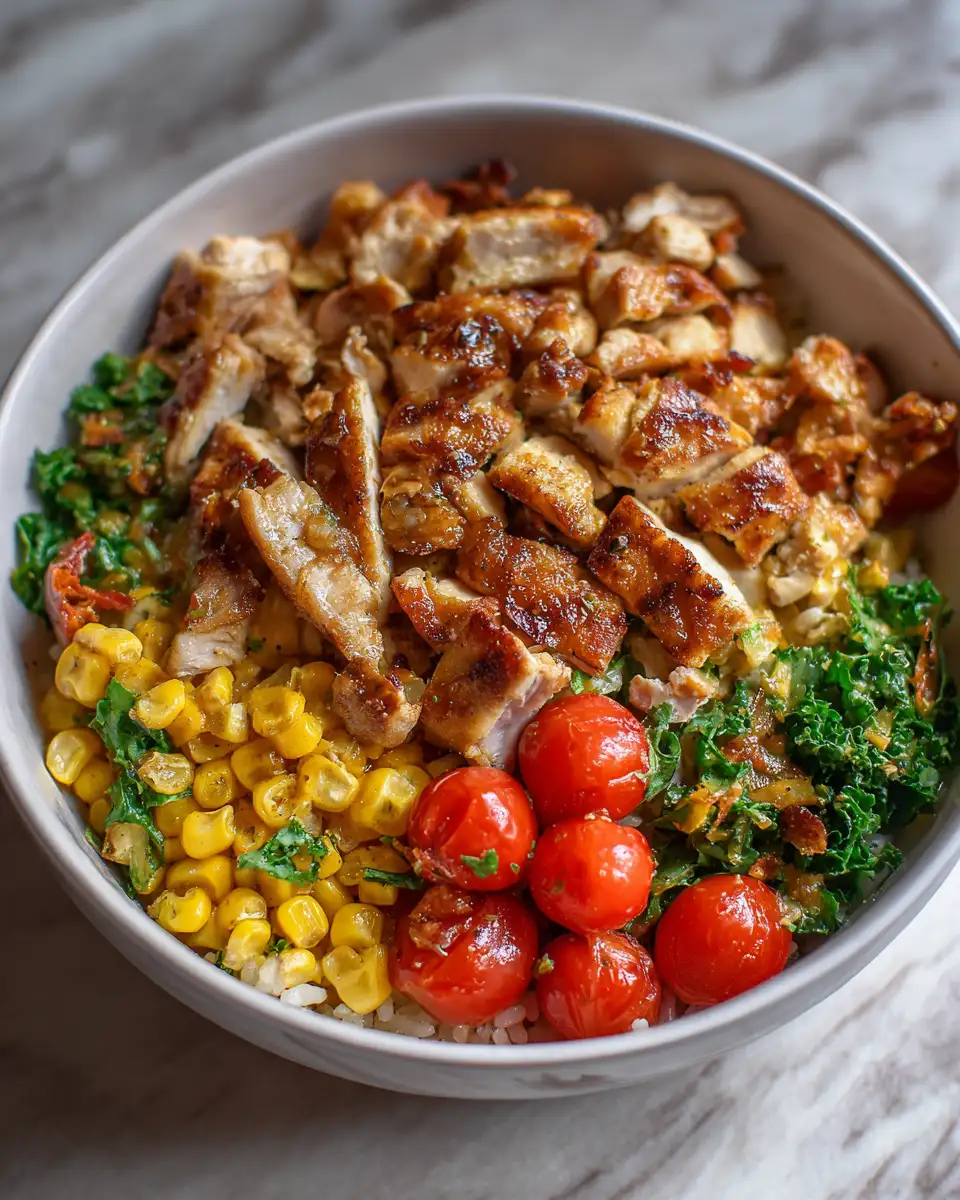 Savory Chicken Rice Bowl with a Zesty Street Corn Twist 7 Final dish - Savory Chicken Rice Bowl with a Zesty Street Corn Twist