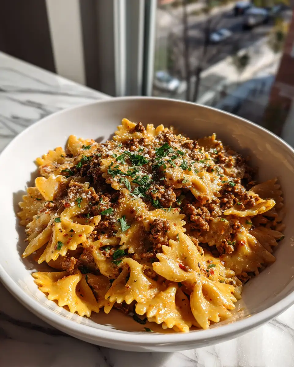 Cajun Cream Cheese Alfredo Bowties: A Spicy Twist with Ground Beef - Featured Image