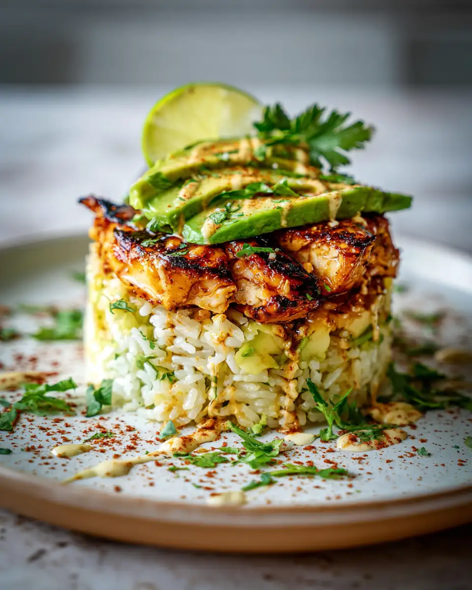 Sweet and Savory Honey Lime Chicken and Avocado Rice Stack Recipe - Featured Image