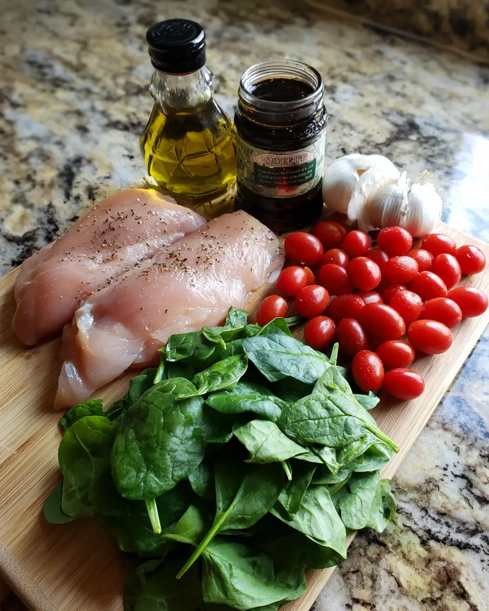 Savory Balsamic Chicken Breast with Spinach and Tomatoes for a Healthy Delight 5 Ingredients for Savory Balsamic Chicken Breast with Spinach and Tomatoes for a Healthy Delight