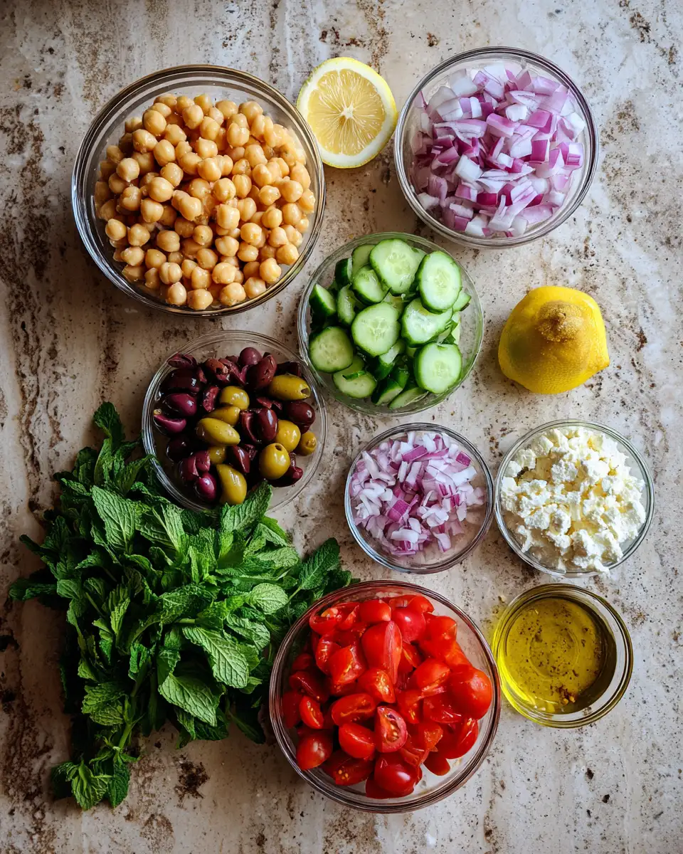 Ingredients for Fresh and Flavorful Mediterranean Chickpea Salad Recipe